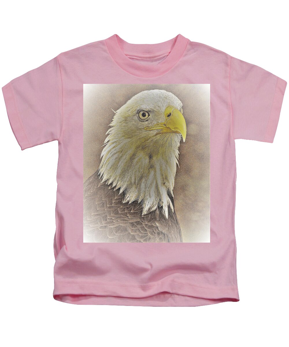 Eagle Eye Close Yellow Feathers Kids T-Shirt featuring the photograph Eagle2 by John Linnemeyer