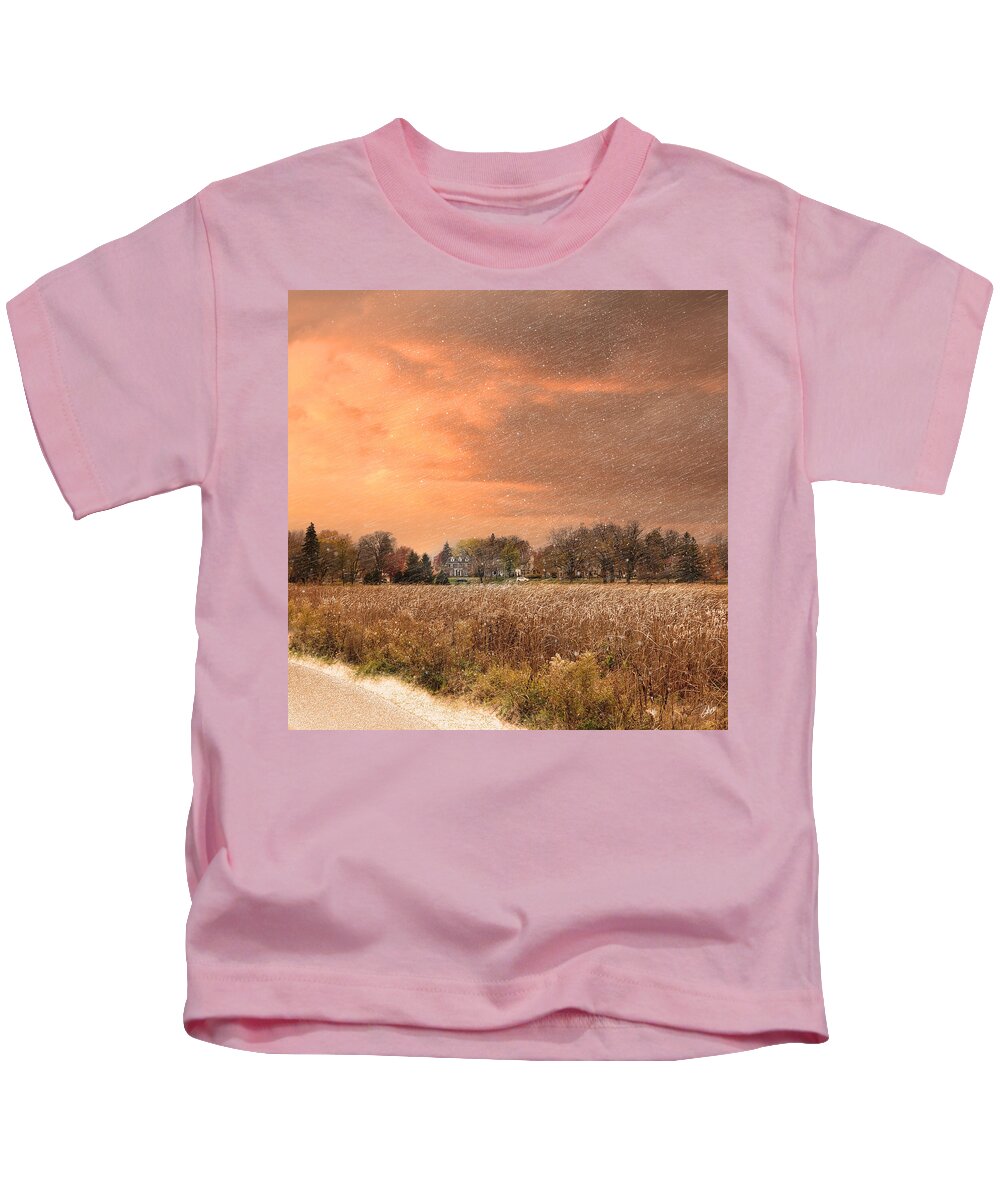 Lake Nokomis Kids T-Shirt featuring the digital art Early Morning Snow Flurries at Lake Nokomis by Glenn Galen