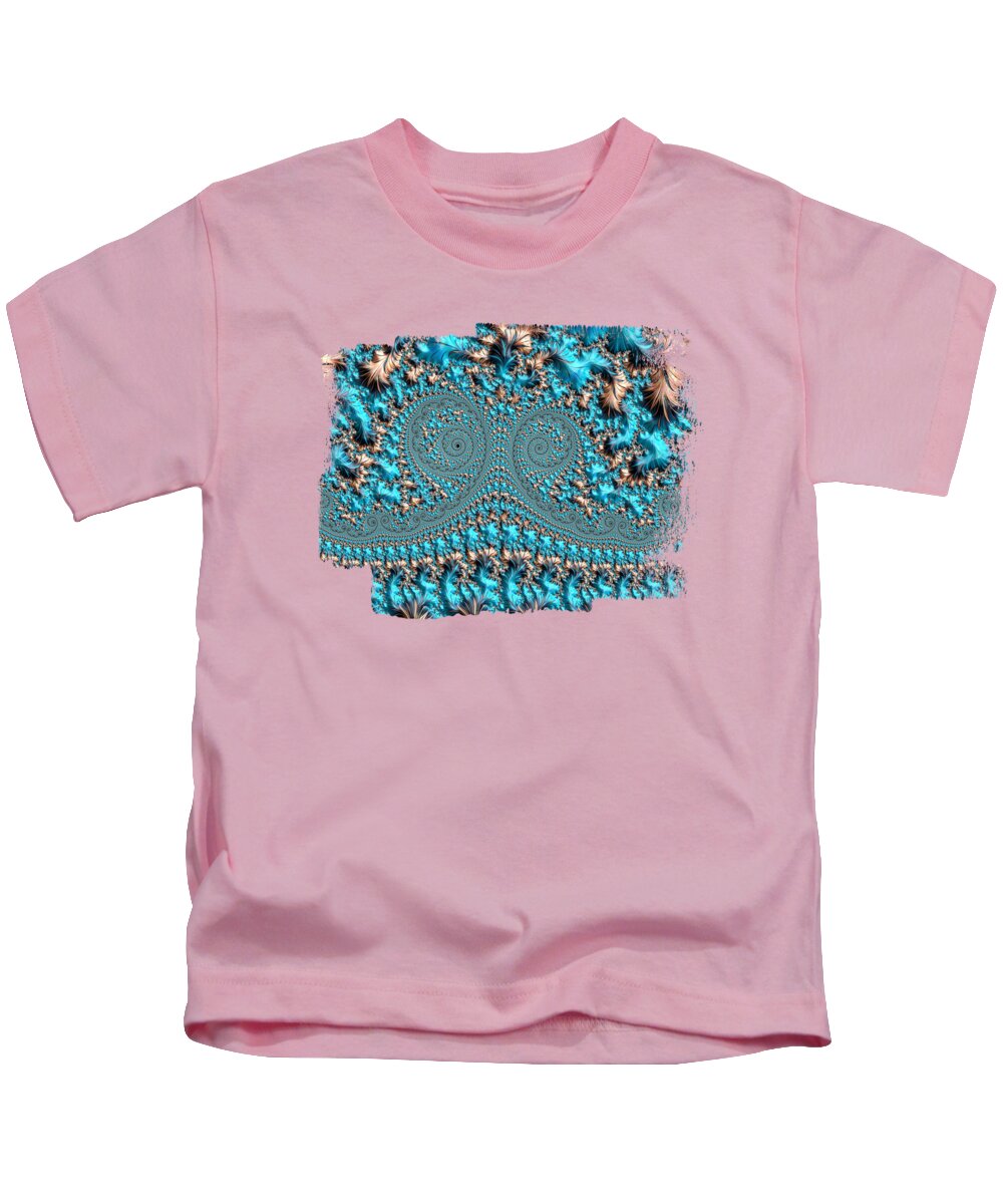 Teal Kids T-Shirt featuring the digital art Elegant Copper and Teal Fractal Fifteen by Elisabeth Lucas