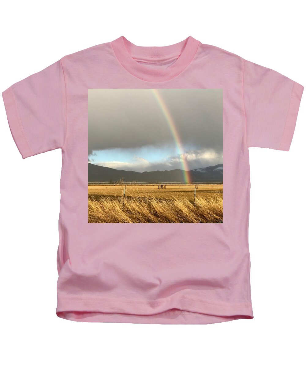 Landscape Kids T-Shirt featuring the photograph End of the Rainbow by Noa Mohlabane