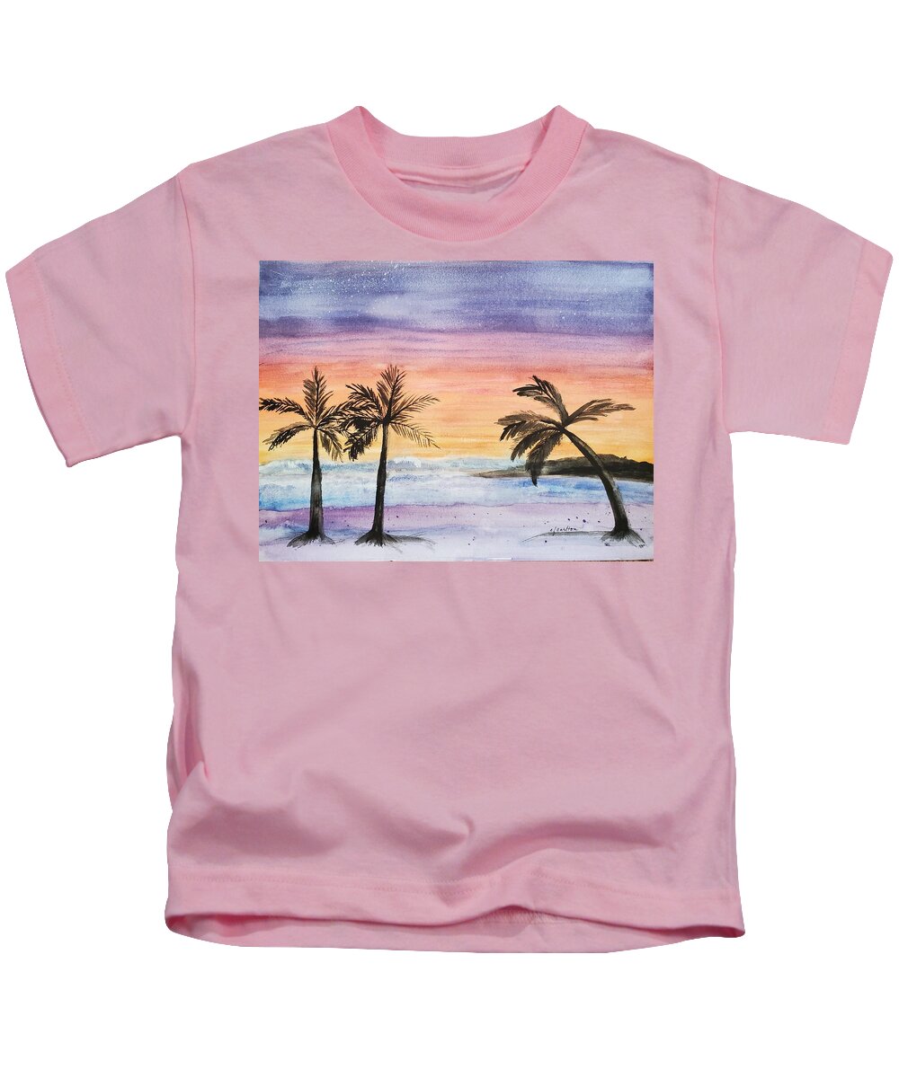 Palm Trees Kids T-Shirt featuring the painting Evening Palms - Watercolor by Claudette Carlton