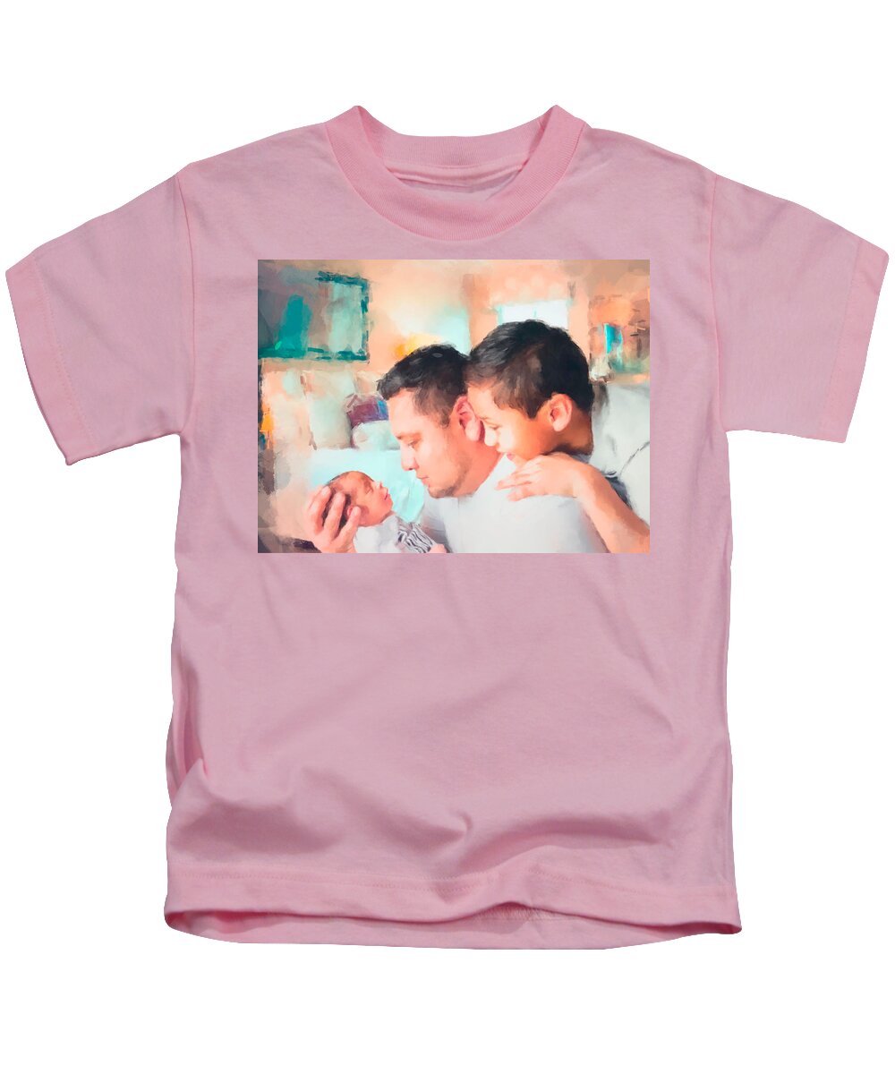  Kids T-Shirt featuring the painting Father and Sons by Gary Arnold