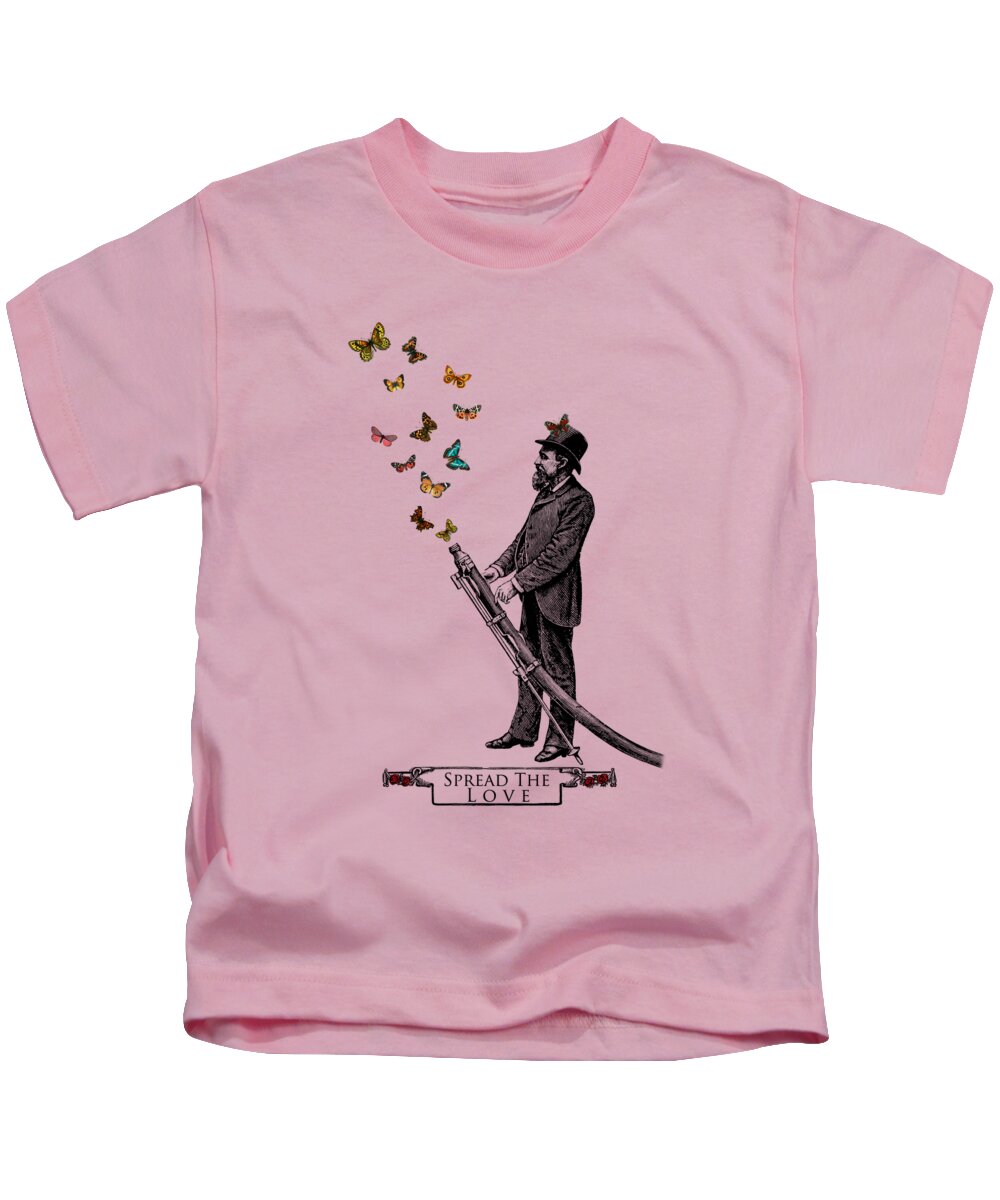 Fireman Kids T-Shirt featuring the mixed media Fireman and butterflies by Madame Memento