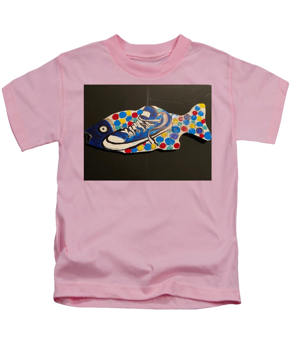  Kids T-Shirt featuring the mixed media Fish by Angie ONeal