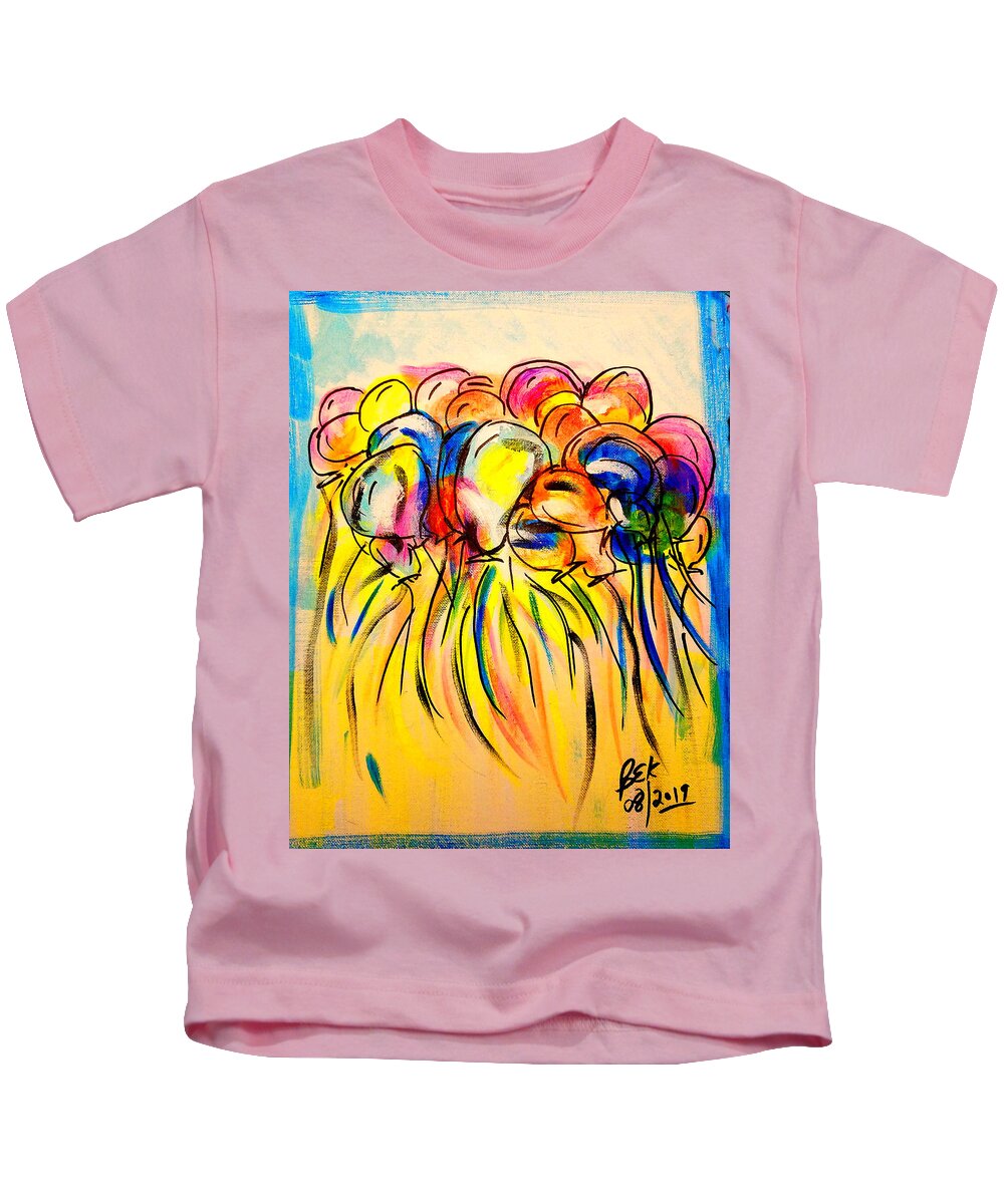 Balloons Kids T-Shirt featuring the mixed media Flight Of The Balloons by Brent Knippel
