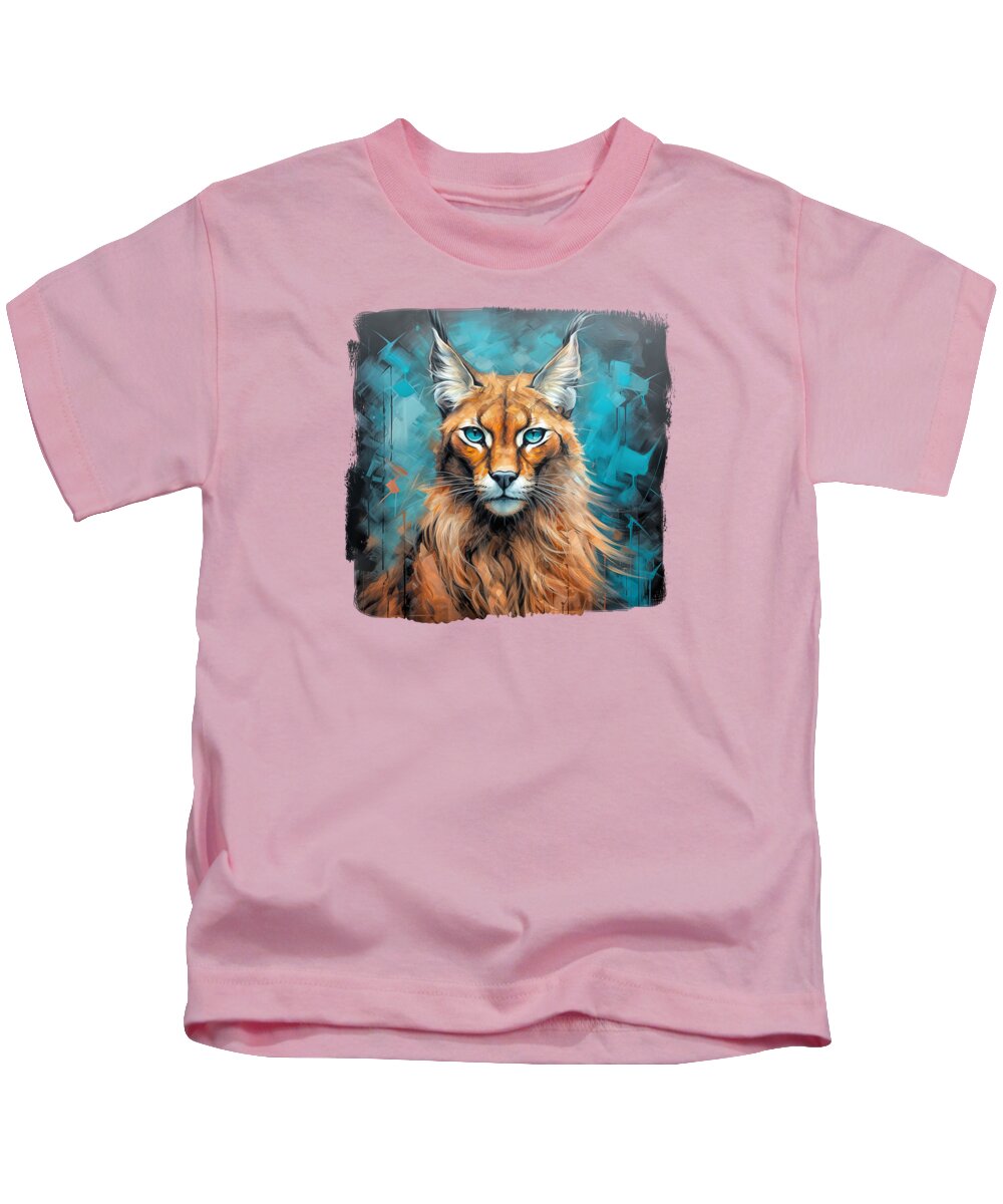 Caracal Kids T-Shirt featuring the digital art Fluffy Caracal Cat by Elisabeth Lucas