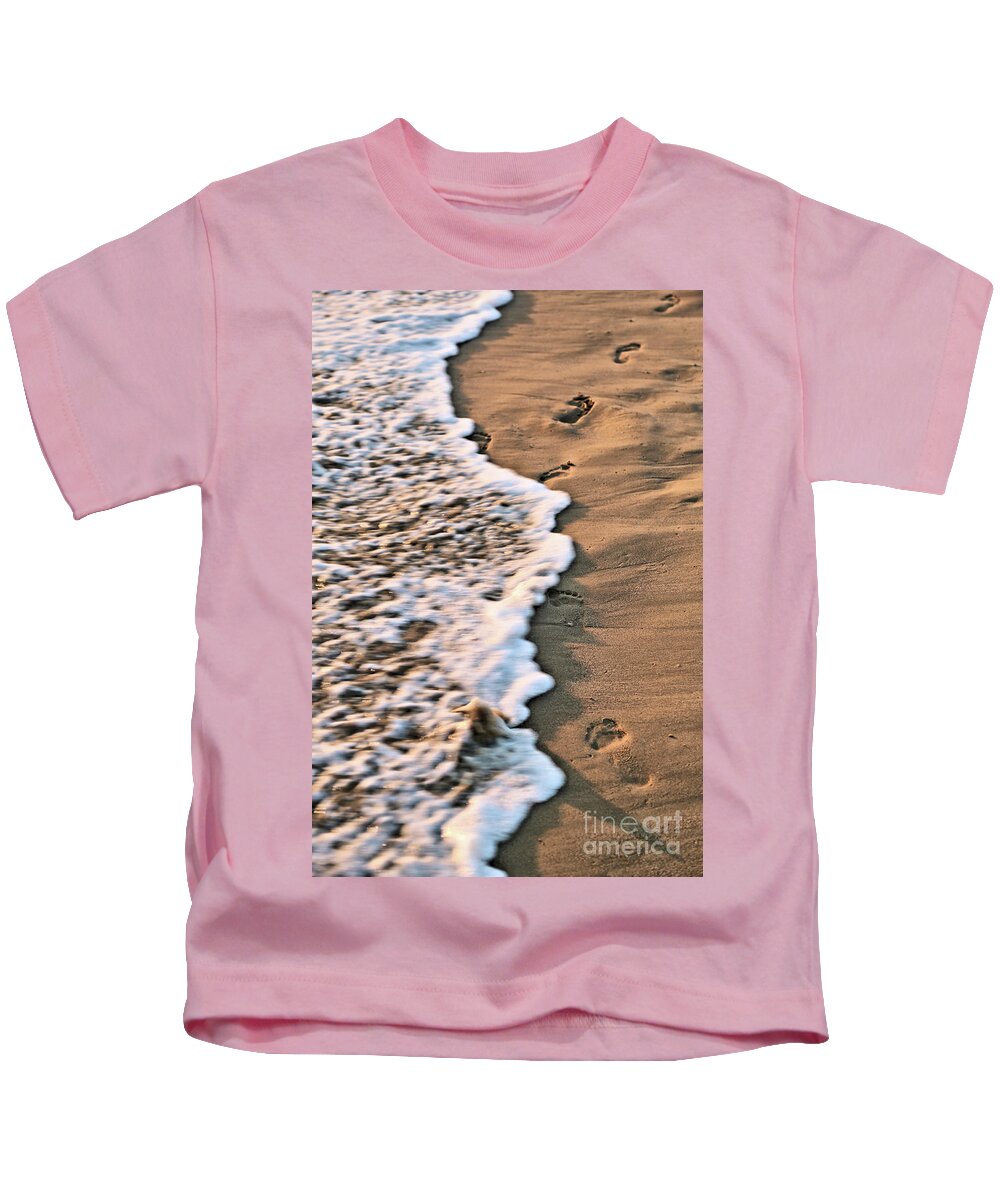 Footprints Kids T-Shirt featuring the photograph Footprints in the Sand by Vivian Krug Cotton