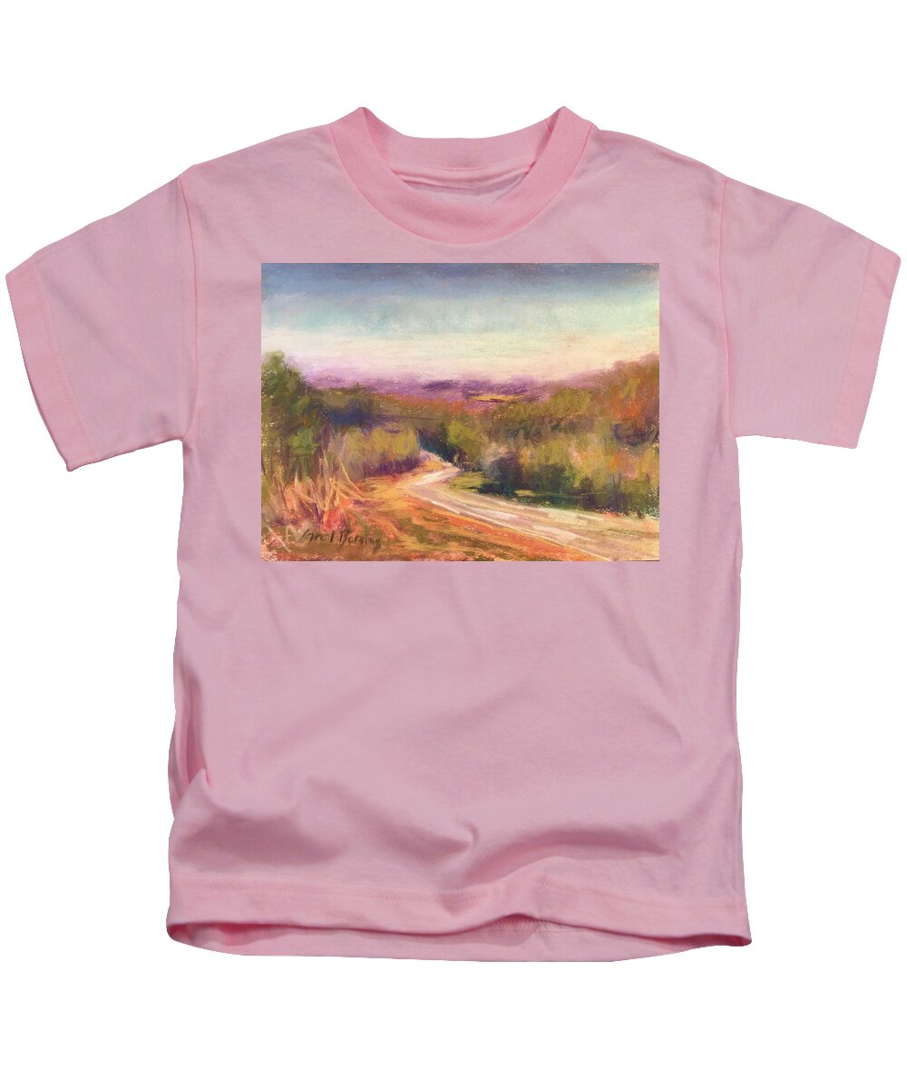 December Kids T-Shirt featuring the pastel From Peak's Hill in December by Carol Berning