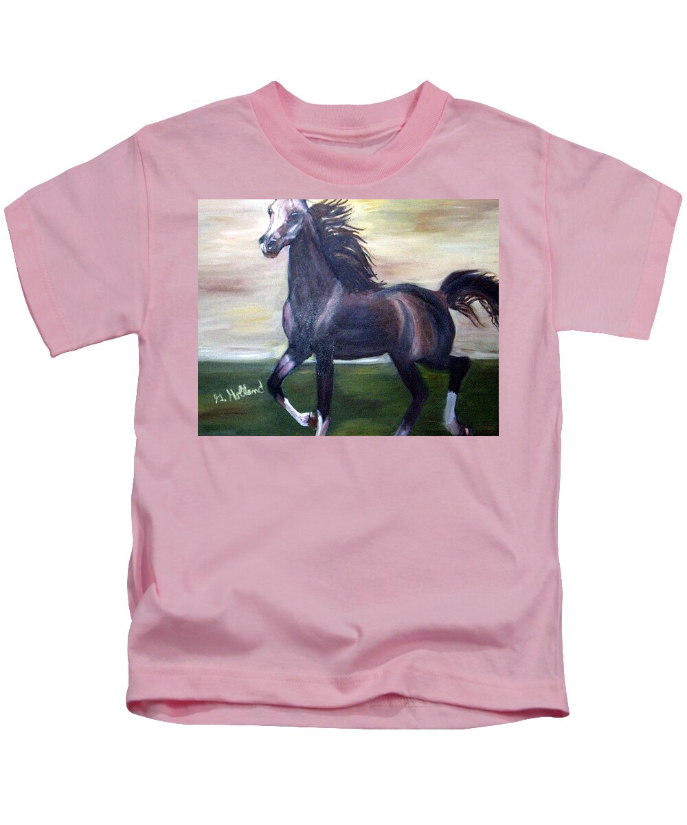 Horse Kids T-Shirt featuring the painting Gallop by Genevieve Holland