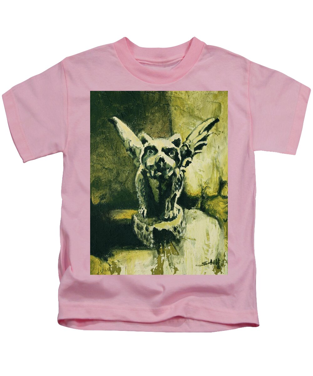 Gargoyle Kids T-Shirt featuring the painting Gargoyle by Sv Bell