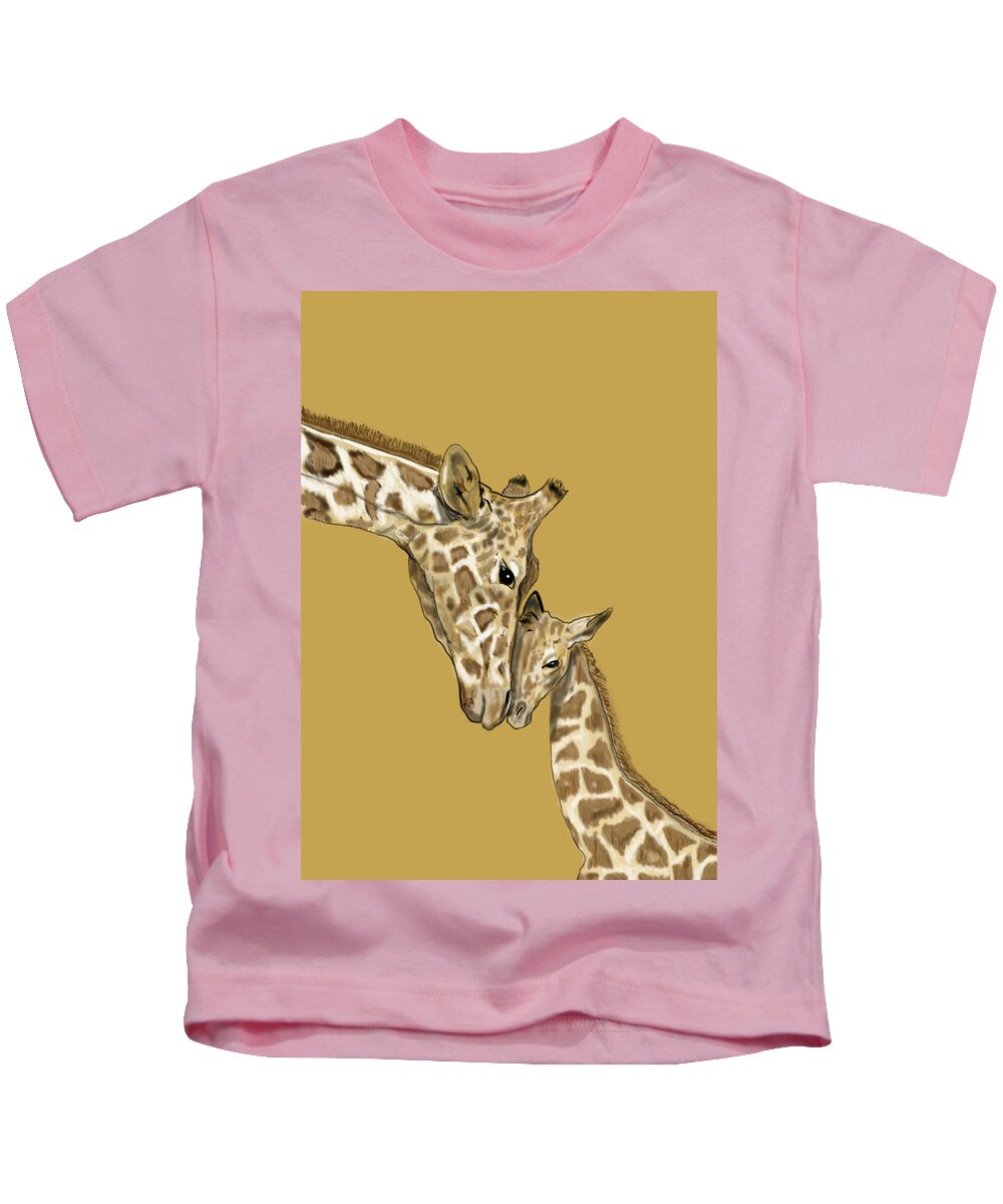 Nature Kids T-Shirt featuring the mixed media Giraffe Mom and Baby by Judy Cuddehe