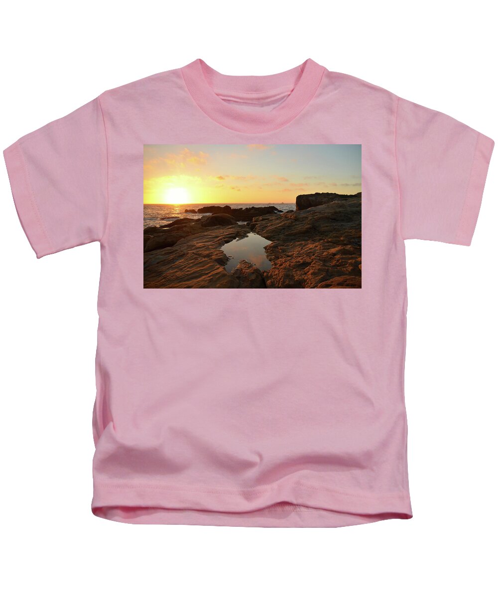  Kids T-Shirt featuring the photograph Glowing Sunset over the Tide Pools by Matthew DeGrushe