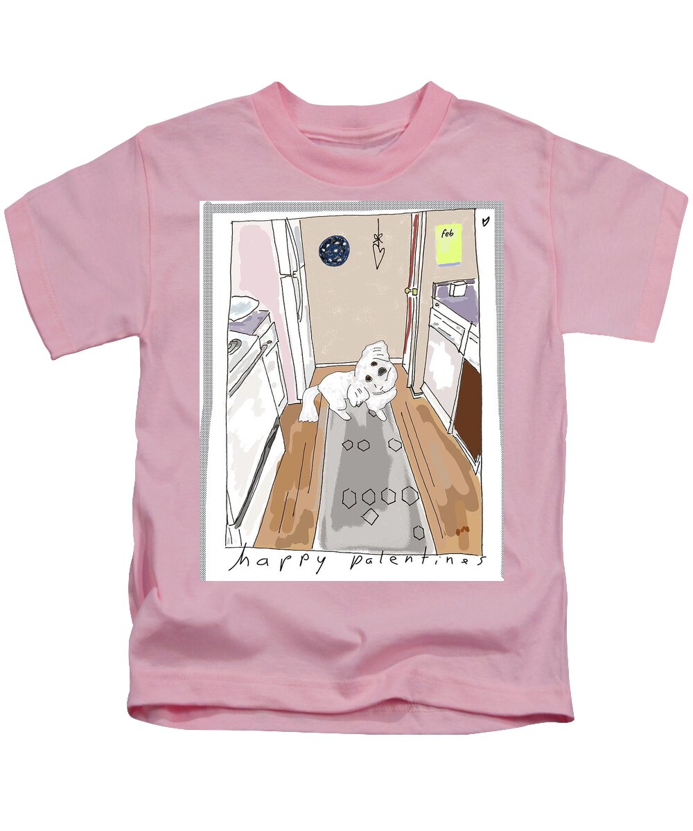 Dog Kids T-Shirt featuring the drawing Happy Palentines Day by Ashley Rice
