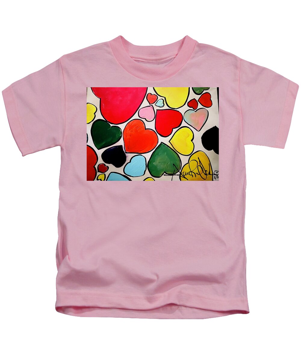  Kids T-Shirt featuring the painting Hearts by Angie ONeal