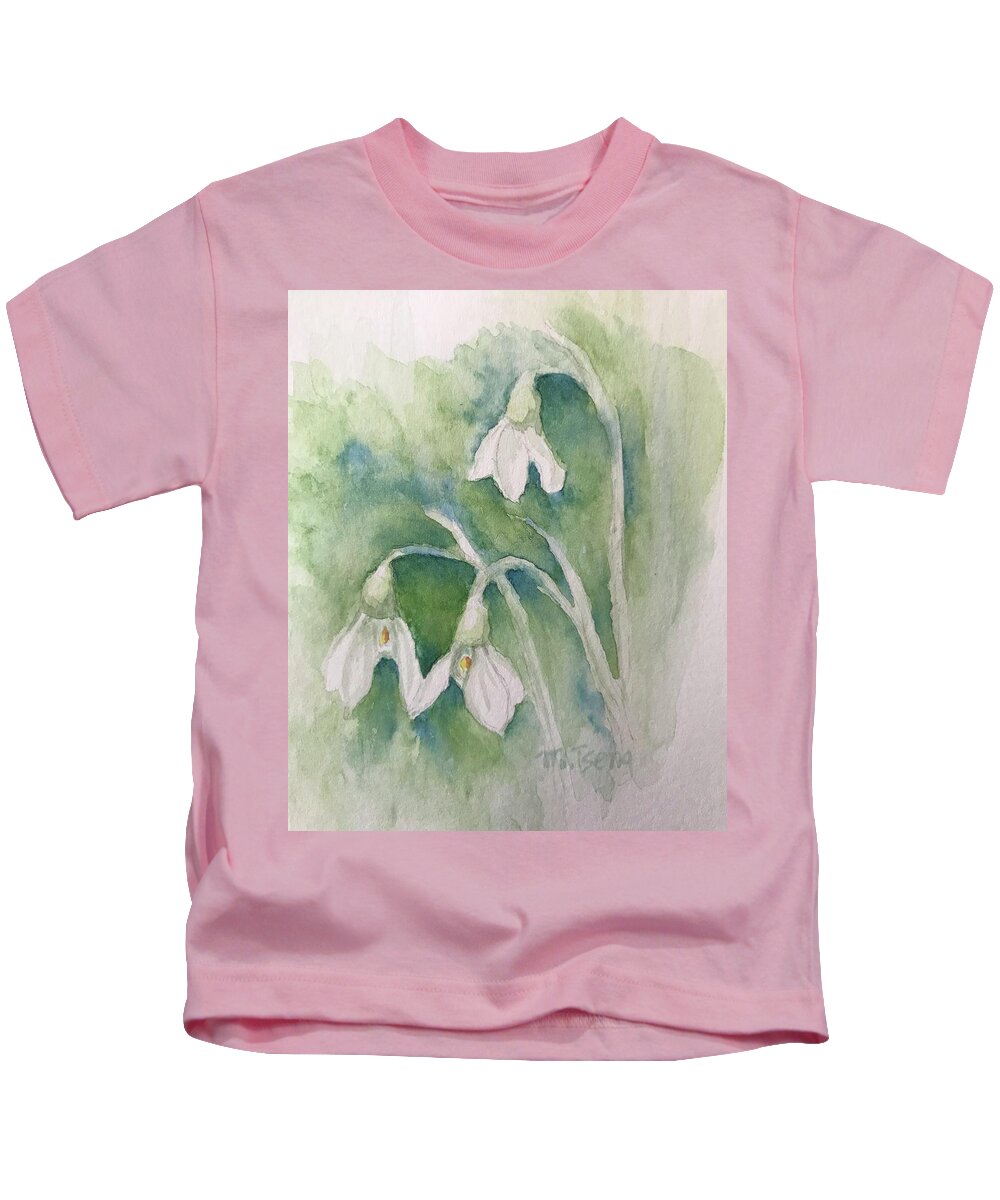Snowdrops Kids T-Shirt featuring the painting Hope by Milly Tseng