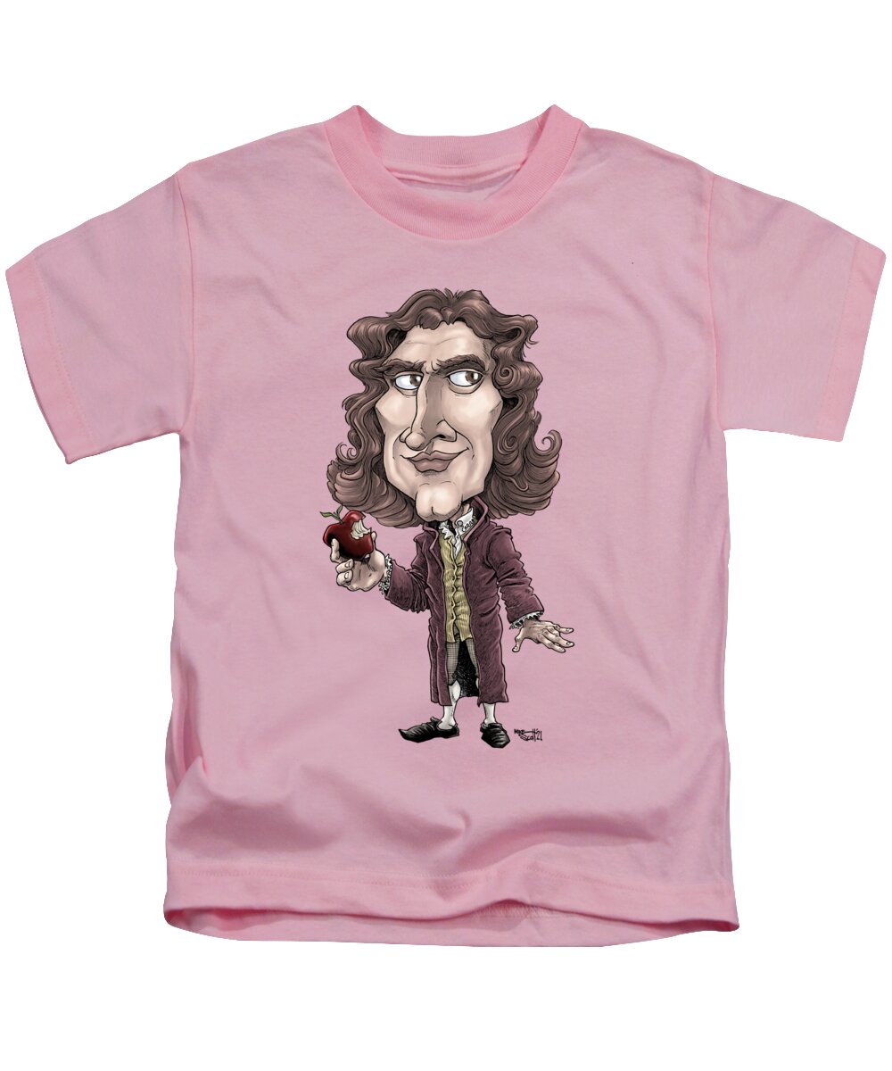 Mikescottdraws Kids T-Shirt featuring the drawing Isaac Newton in color by Mike Scott
