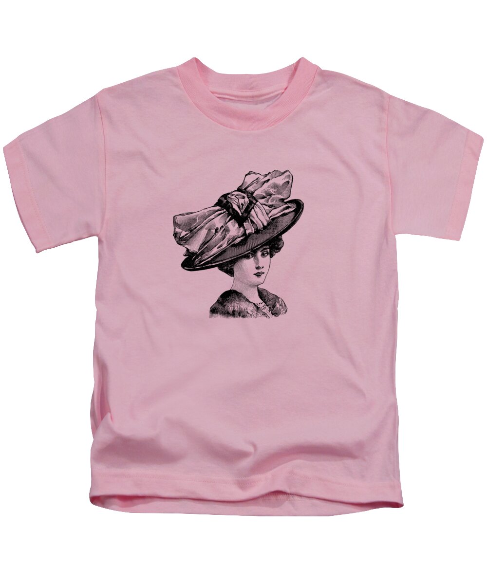 Lady Kids T-Shirt featuring the digital art Lady portrait in black and white by Madame Memento