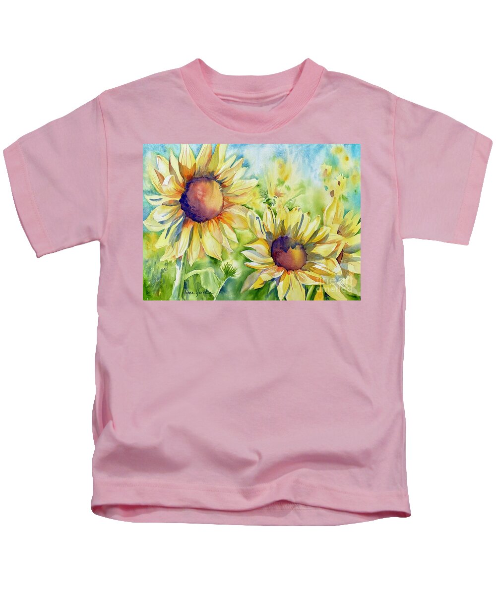 Sunflowers Kids T-Shirt featuring the painting Lean on Me Sunflower by Liana Yarckin