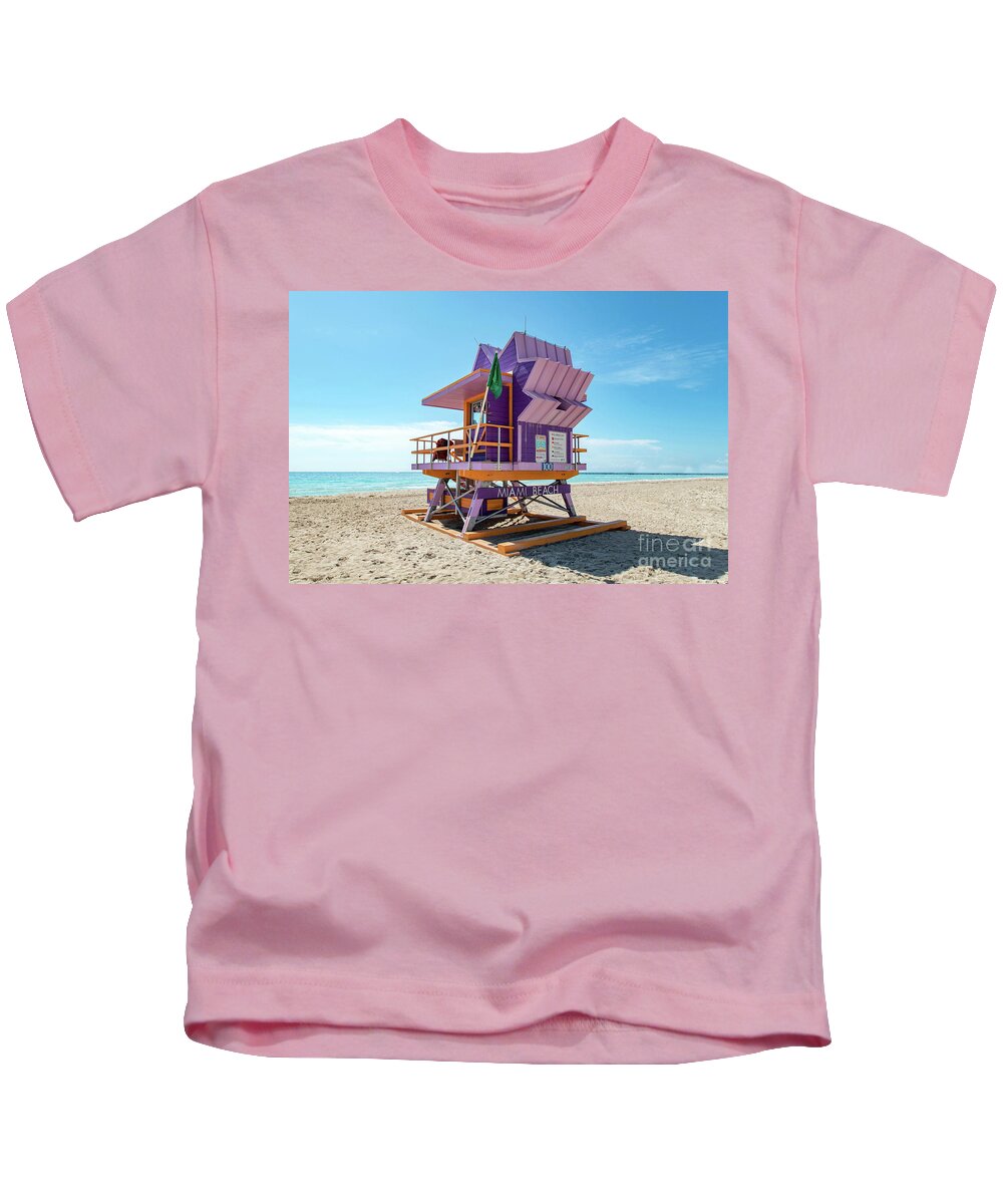 Atlantic Kids T-Shirt featuring the photograph Lifeguard Tower 100 South Beach Miami, Florida by Beachtown Views