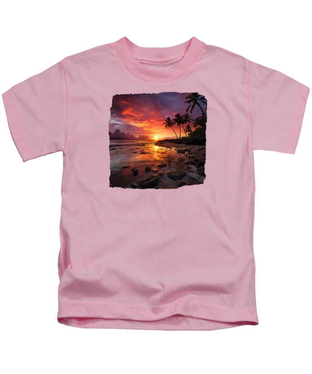 Martinique Kids T-Shirt featuring the digital art Martinique Island Sunset by Elisabeth Lucas