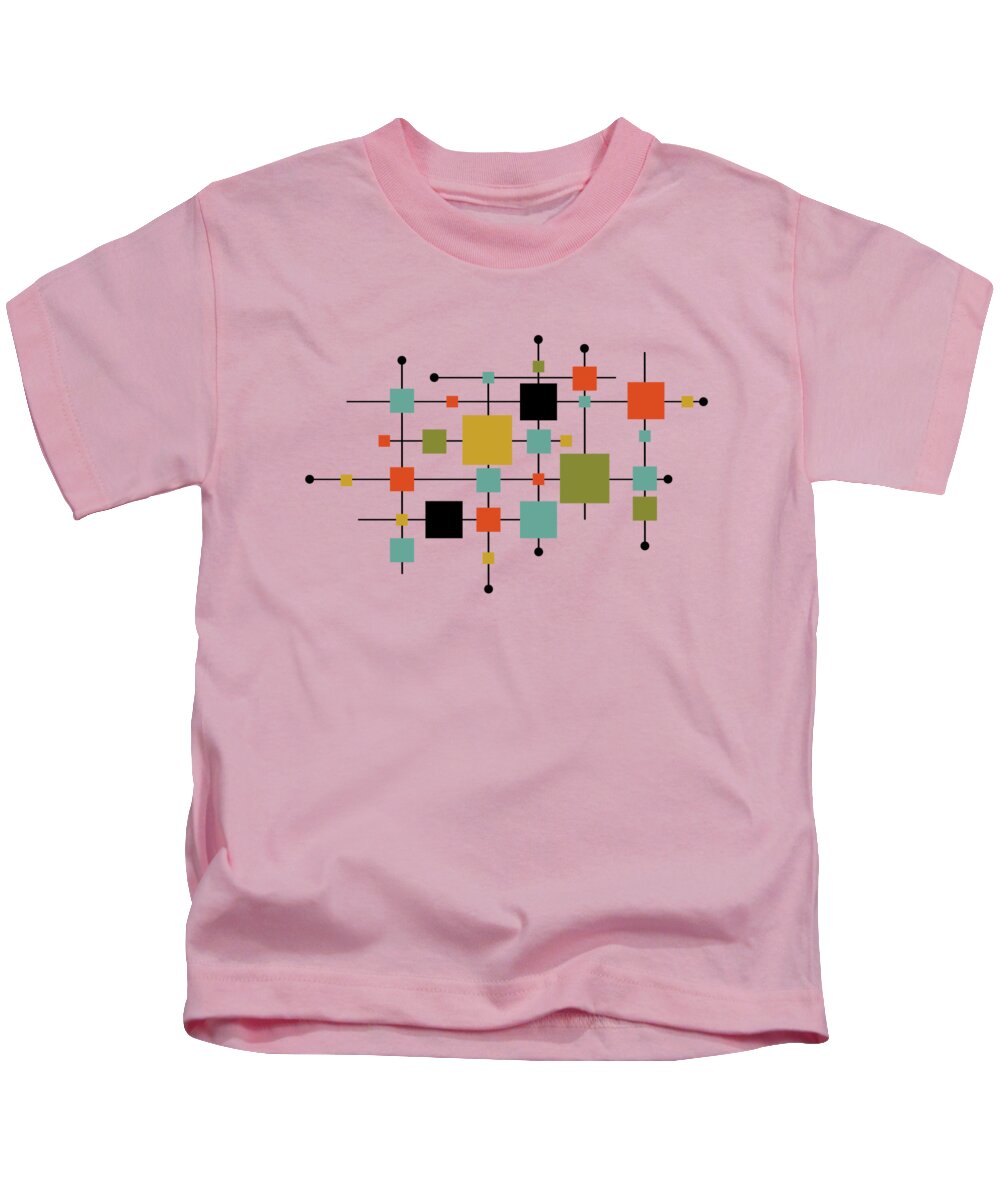 Mid Century Kids T-Shirt featuring the digital art Mid century squares abstract by Delphimages Photo Creations