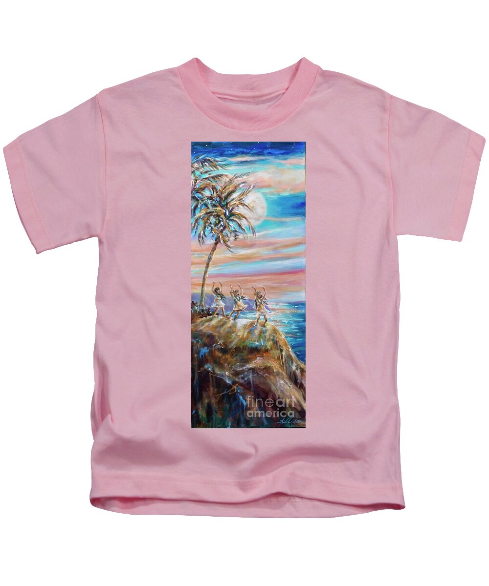 Ocean Kids T-Shirt featuring the painting Moonlight Salutation by Linda Olsen