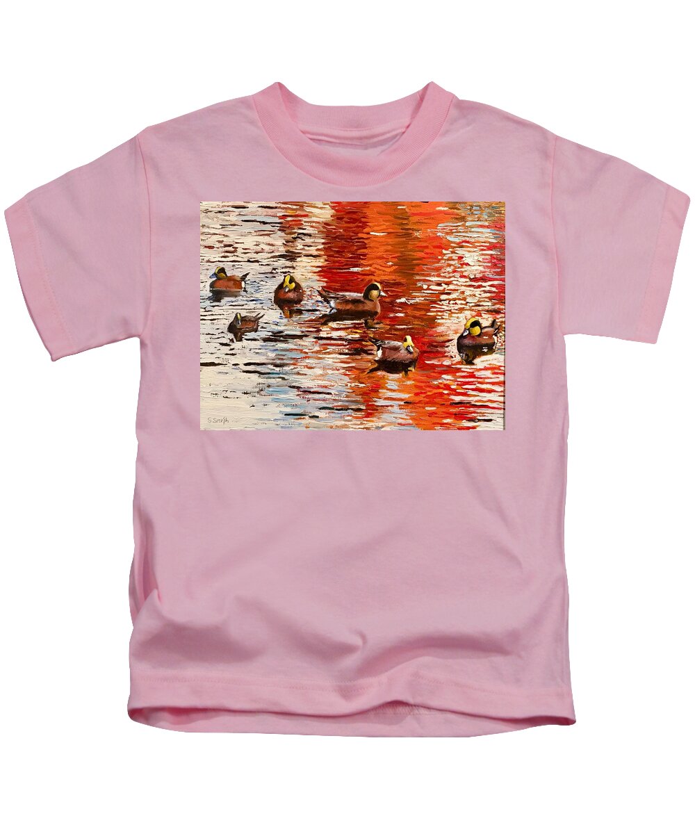 Ducks Kids T-Shirt featuring the painting Morning Ducks by Shawn Smith