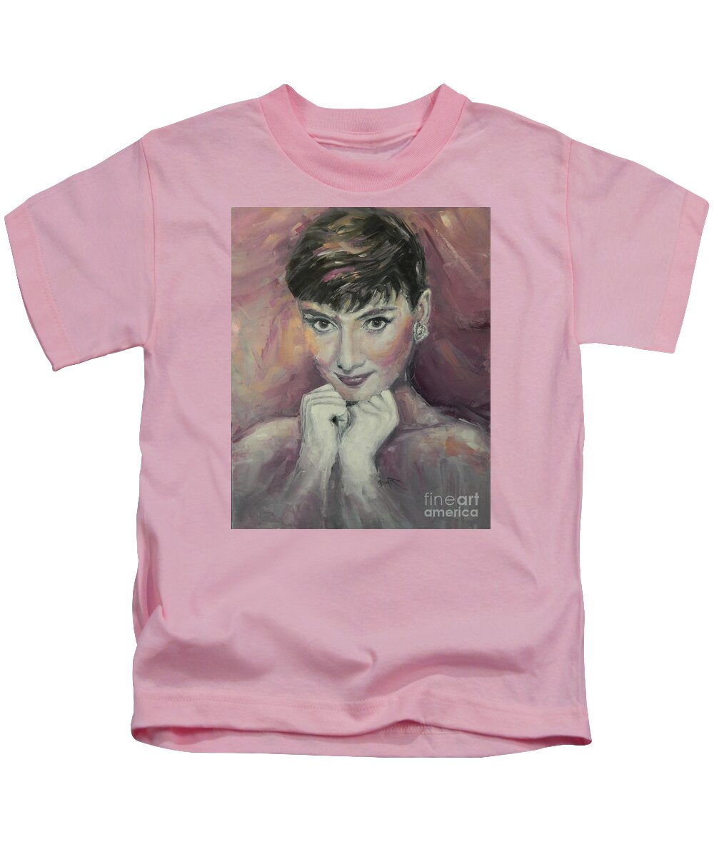 Hepburn Kids T-Shirt featuring the painting My Fair Audrey by Dan Campbell