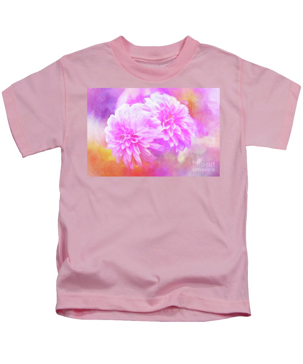 Dahlias Kids T-Shirt featuring the photograph Painted Pink Dahlia Pair by Anita Pollak