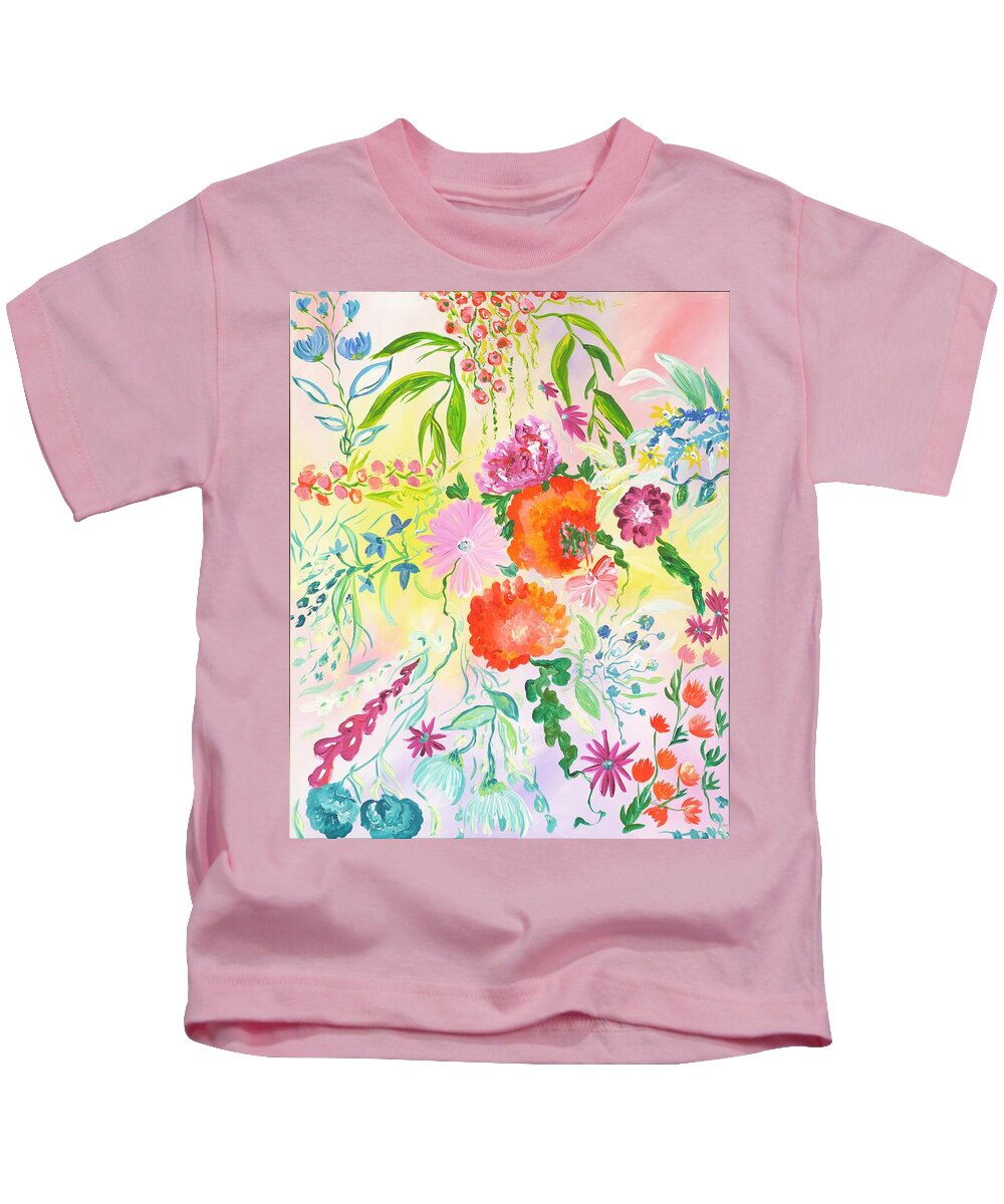Floral Kids T-Shirt featuring the painting Pastel Bright Flowers by Britt Miller