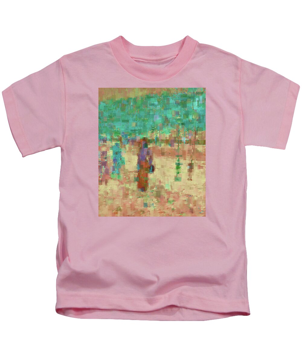 Colorful Kids T-Shirt featuring the mixed media Pedestrians-Colorful Glitch Art Abstract by Shelli Fitzpatrick