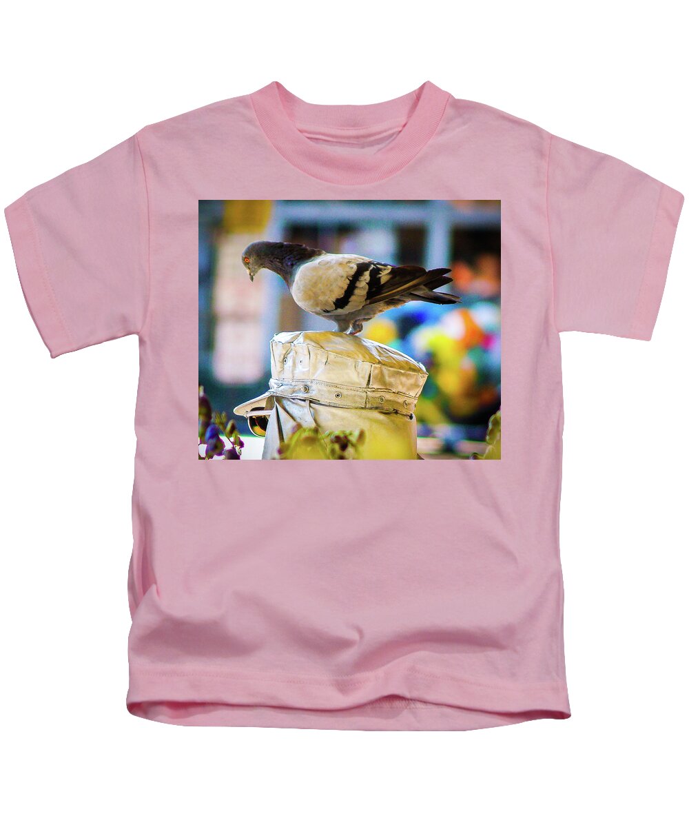 Pigeon Kids T-Shirt featuring the photograph Pigeon Hat by Grey Coopre