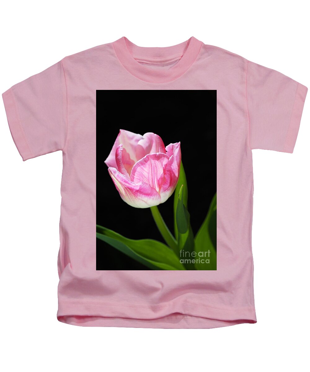 Disambiguation Kids T-Shirt featuring the photograph Pink and Soft White Tulip by Joy Watson
