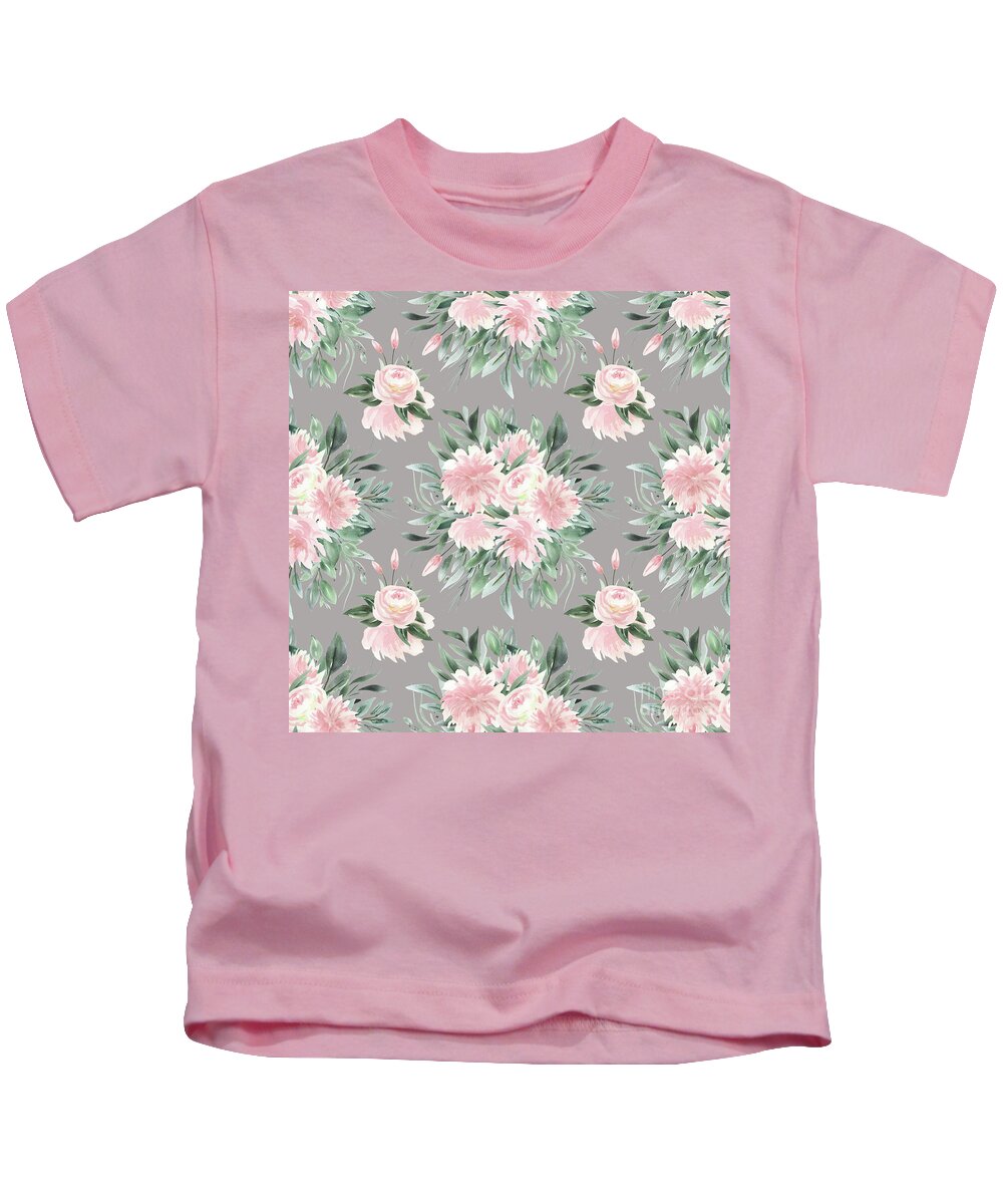 Watercolor Kids T-Shirt featuring the digital art Pink Flower Bouquets by Sylvia Cook