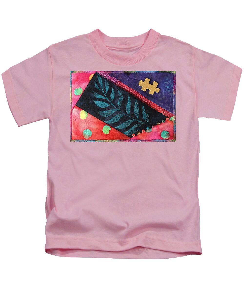 Vivian Helena Aumond Capone Fiber Art Kids T-Shirt featuring the mixed media Puzzles by Vivian Aumond