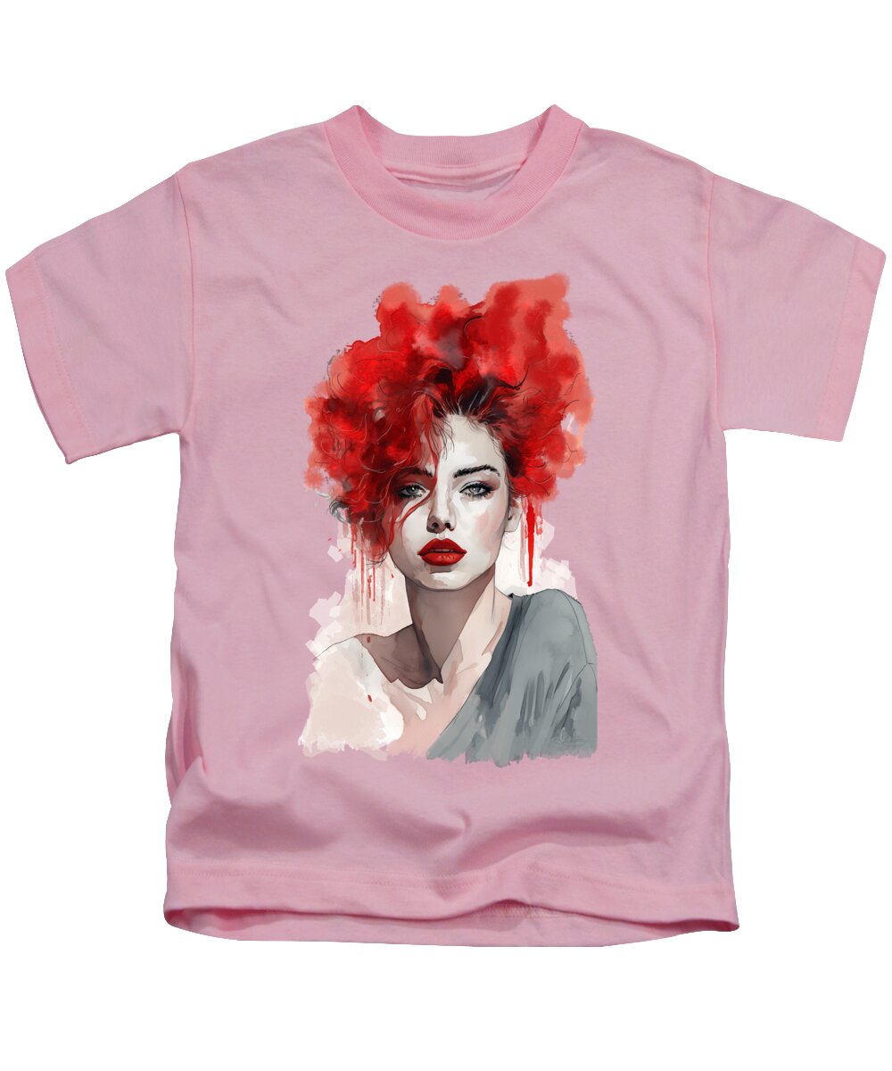 Red Haired Woman Kids T-Shirt featuring the digital art Red Haired Woman Portrait by Shanina Conway