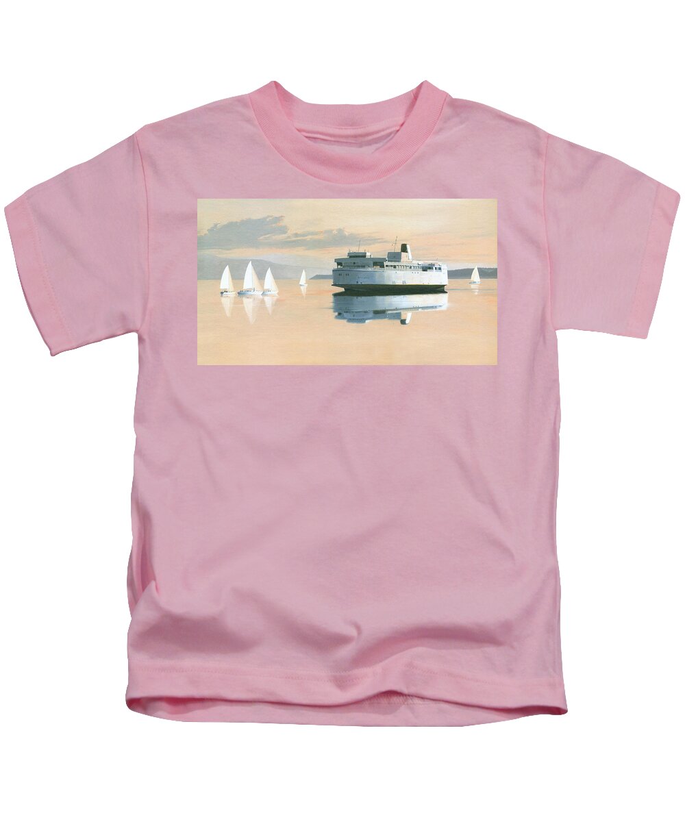 Bc Ferries Kids T-Shirt featuring the painting Right of way The Queen of Burnaby by Gary Giacomelli