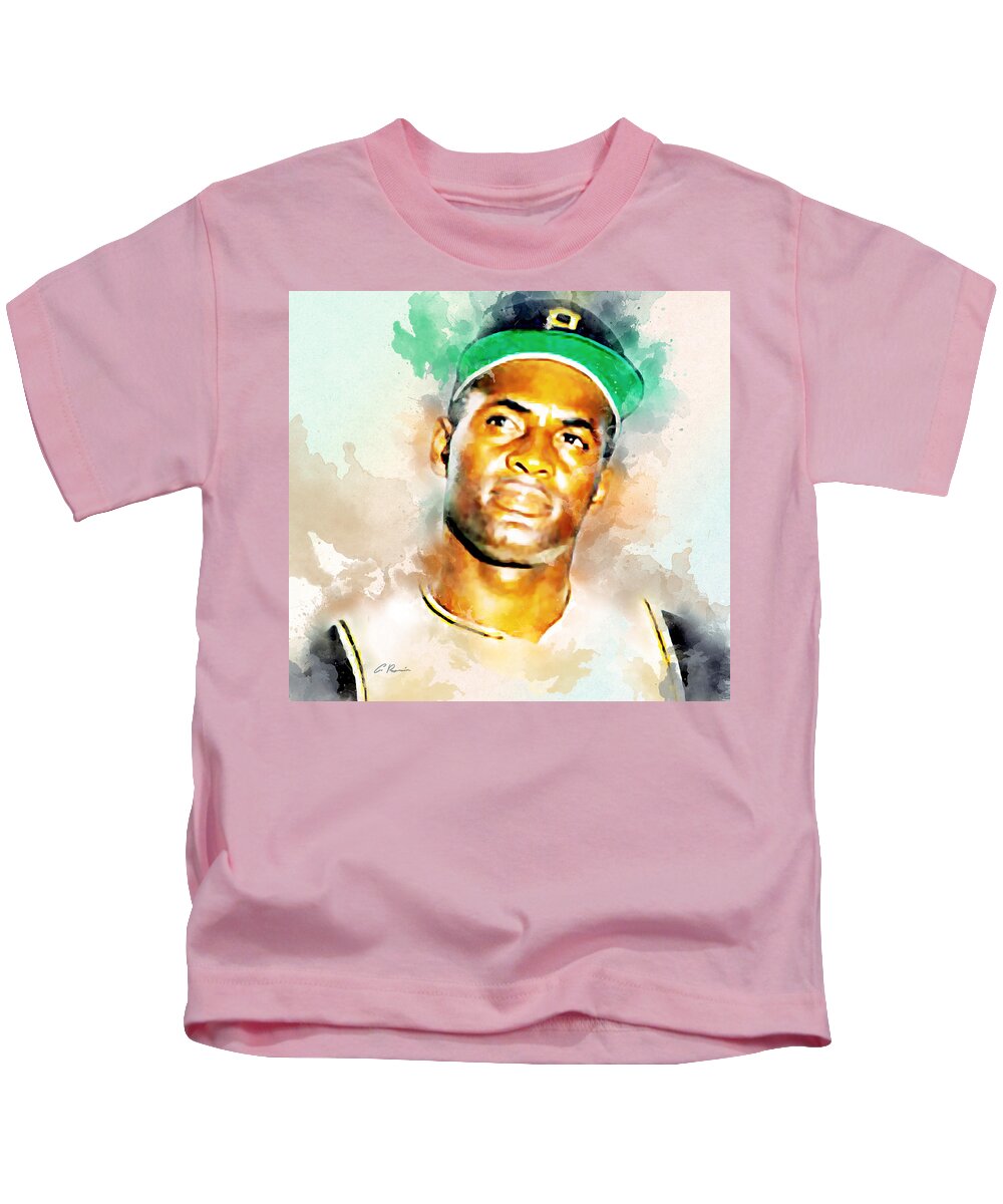 Beisbol Kids T-Shirt featuring the digital art Roberto Clemente by Charlie Roman