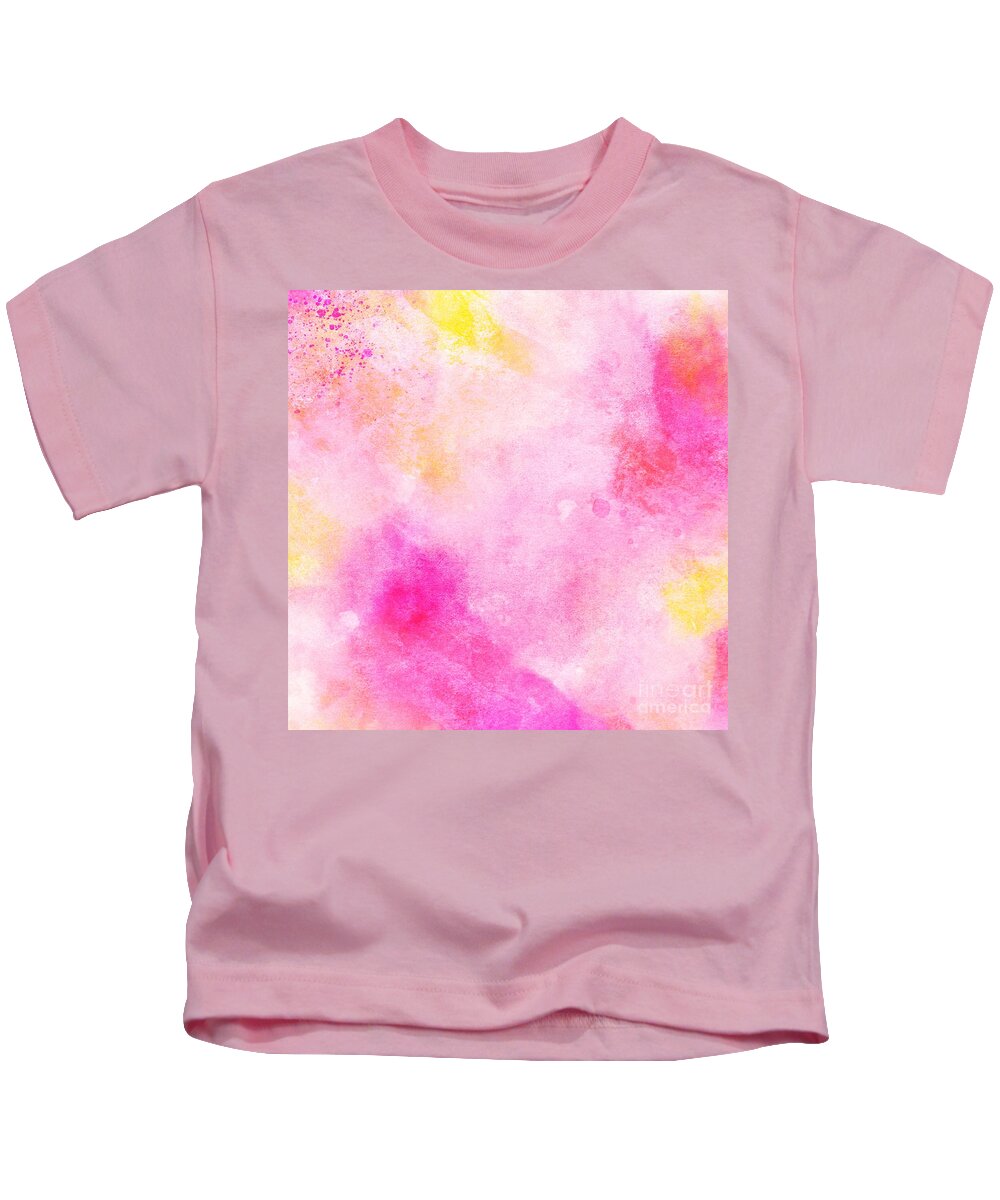 Watercolor Kids T-Shirt featuring the digital art Rooti - Artistic Colorful Abstract Yellow Pink Watercolor Painting Digital Art by Sambel Pedes