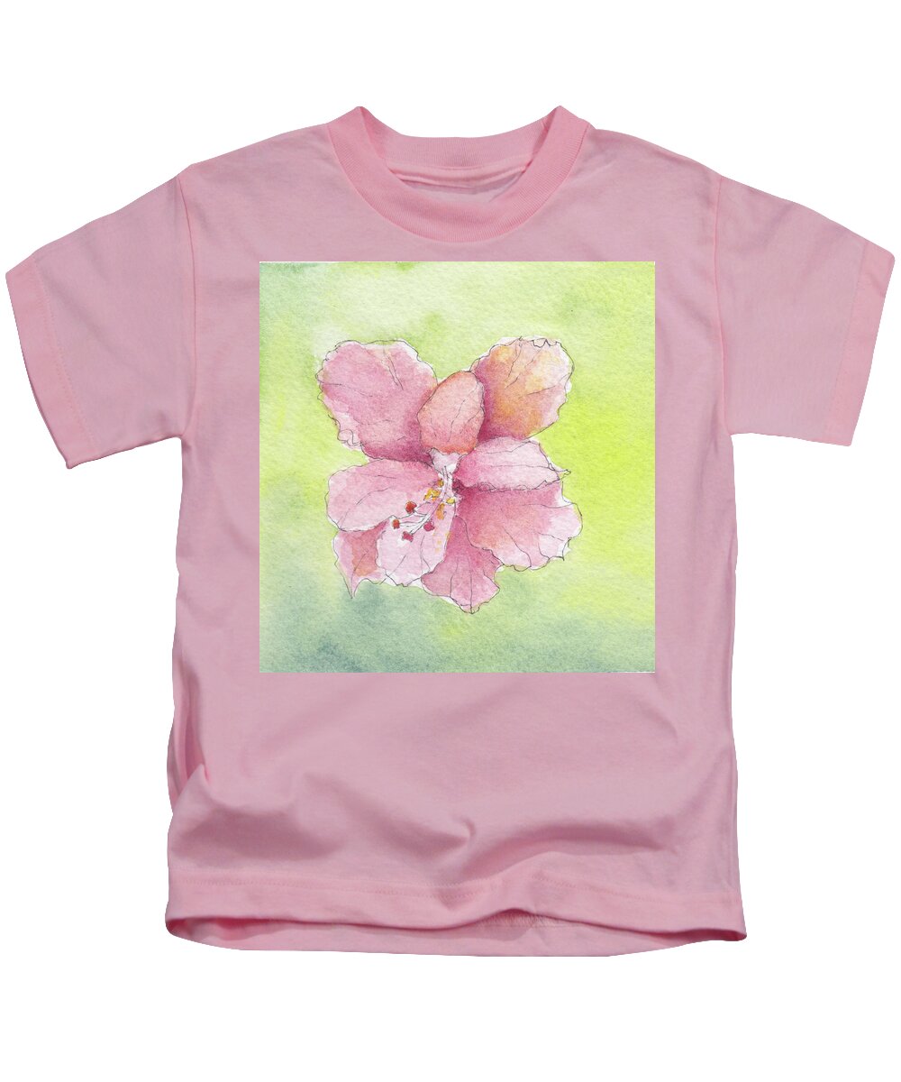 Hibiscus Kids T-Shirt featuring the painting Ruffled Hibiscus #2 by Anne Katzeff