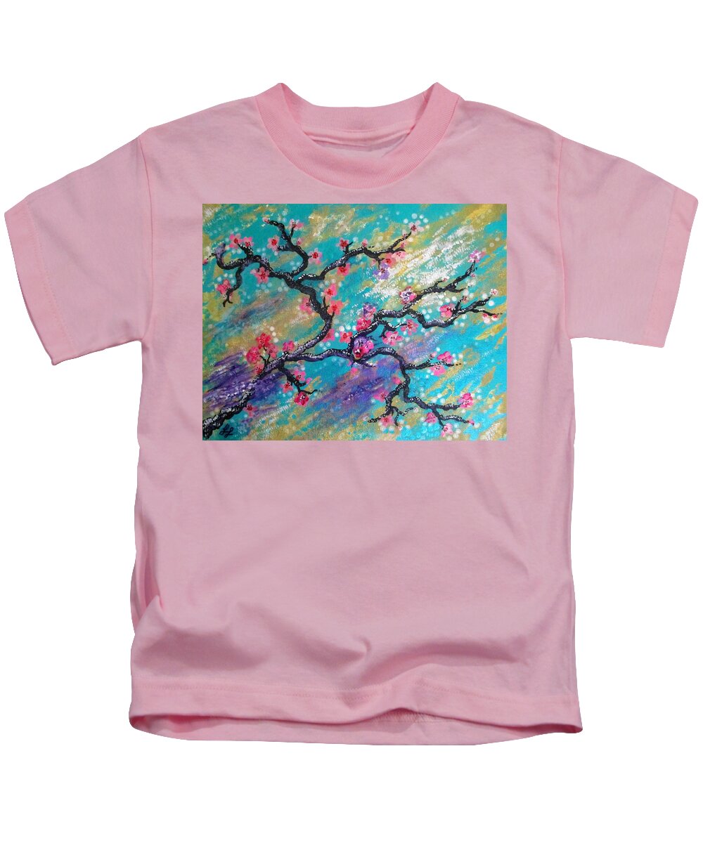 Sakura Cherry Blossom Kids T-Shirt featuring the painting Sakura Cherry Blossom by Lynn Raizel Lane
