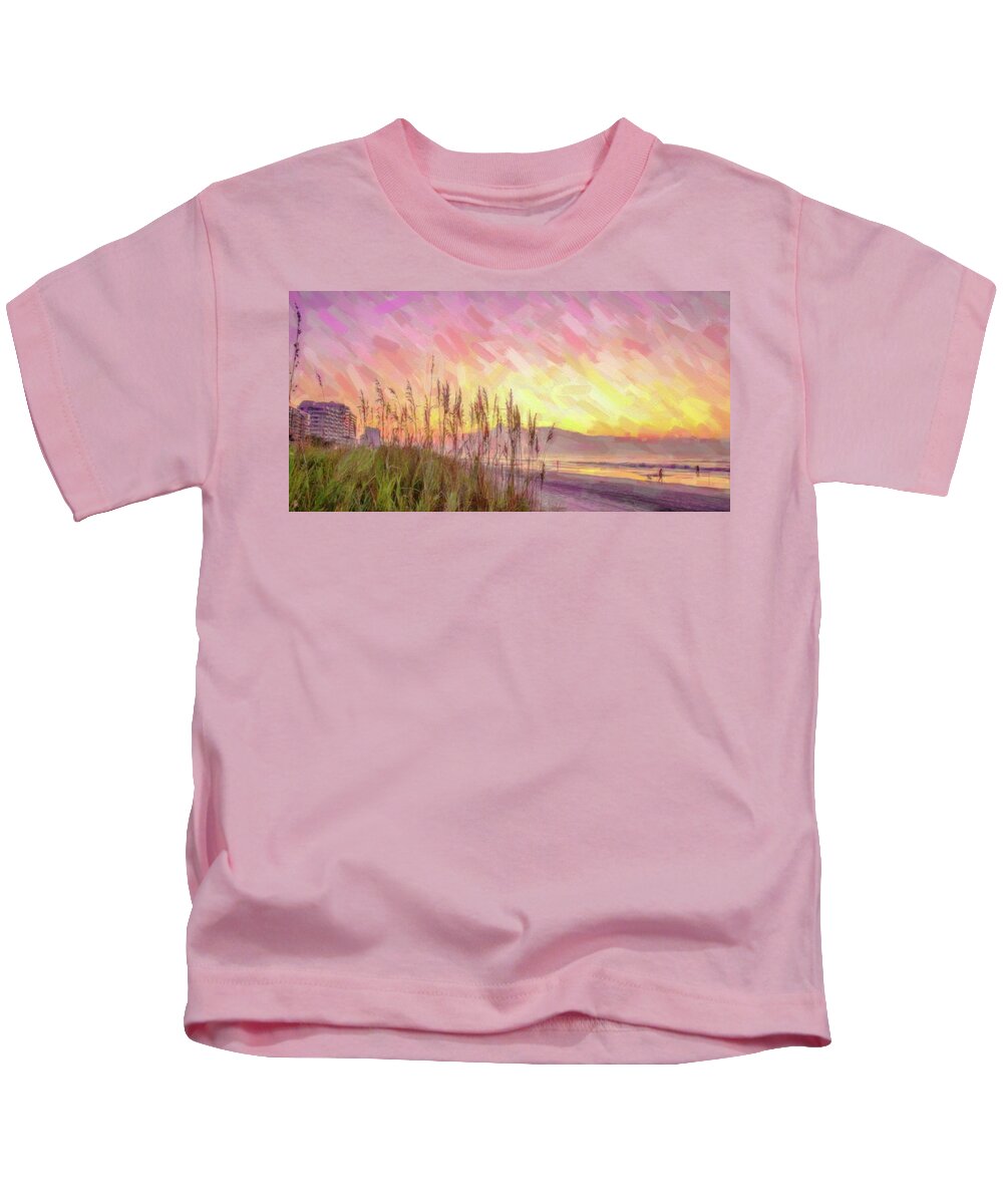 Beach Kids T-Shirt featuring the painting Sea Sunrise by Darrell Foster