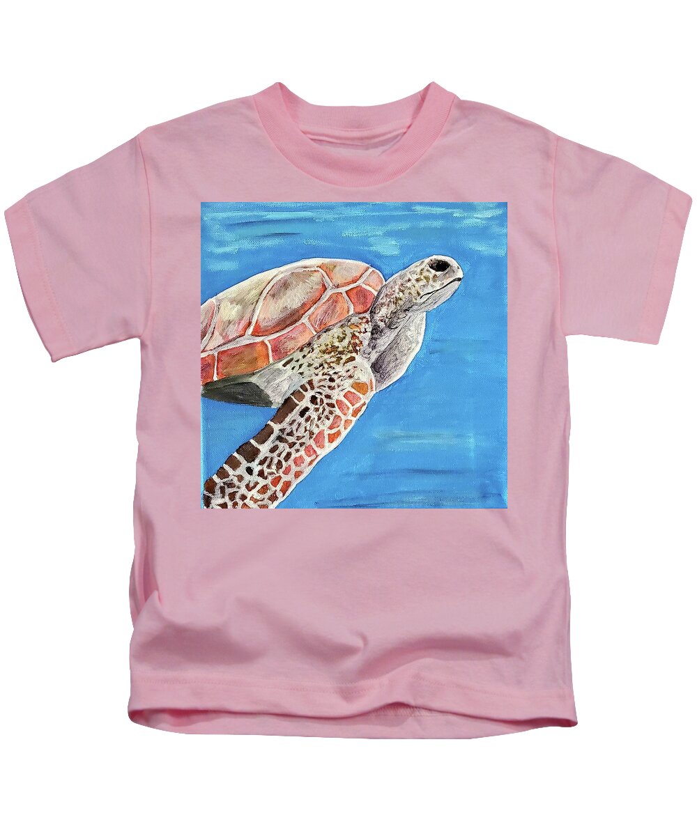 Nature Kids T-Shirt featuring the painting Sea Turtle by Amy Kuenzie