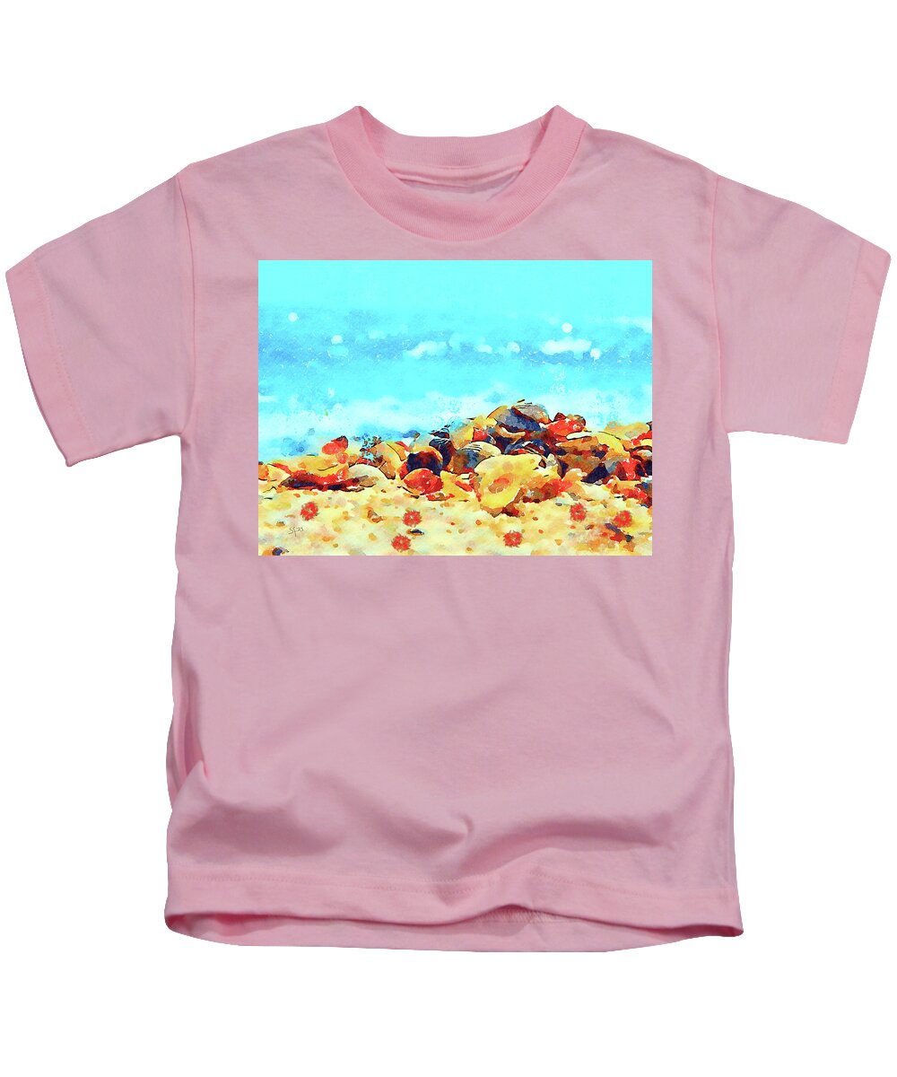 Abstract Kids T-Shirt featuring the digital art Seashells on the Beach Watercolor Painting by Shelli Fitzpatrick