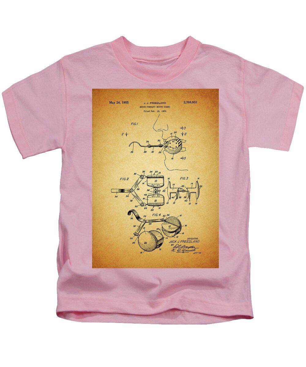 Shock Therapy Mouth Guard Patent Kids T-Shirt featuring the drawing Shock Therapy Mouth Guard Patent by Dan Sproul