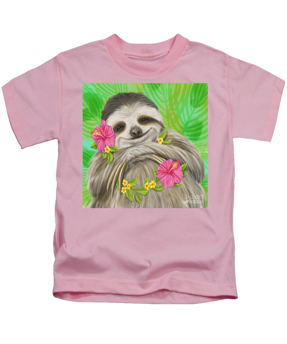 Sloth Kids T-Shirt featuring the mixed media Sloth Make Me Smile by Shari Warren