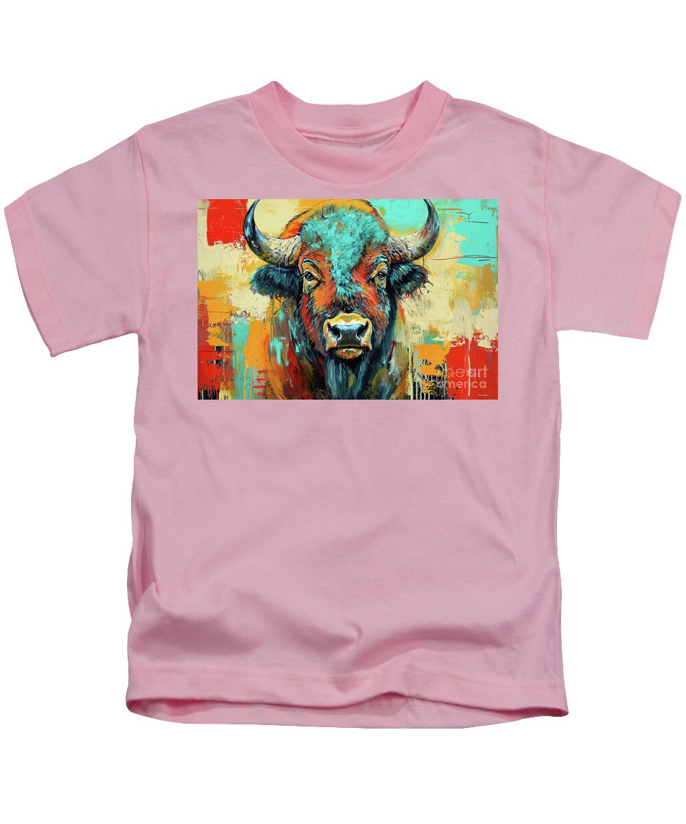 Buffalo Kids T-Shirt featuring the painting Southwestern Buffalo by Tina LeCour