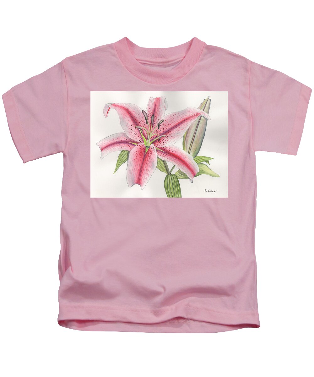 Watercolor Kids T-Shirt featuring the painting Stargazer Lily by Bob Labno