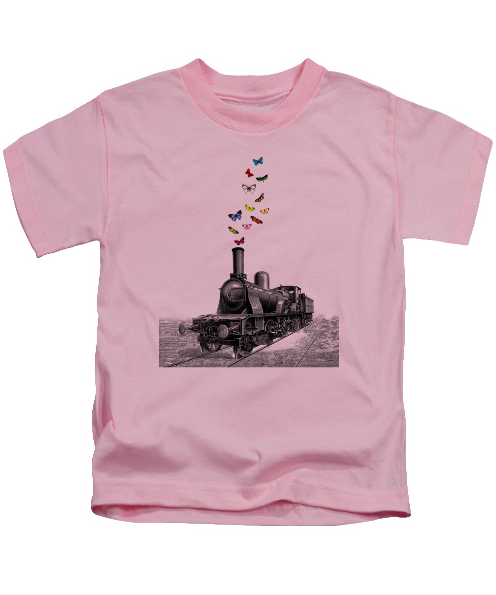 Steam Locomotive Kids T-Shirt featuring the digital art Steam Locomotive by Madame Memento