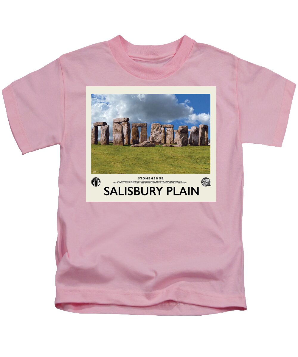 British Railway Poster Kids T-Shirt featuring the photograph Stonhenge Railway Poster by Brian Watt